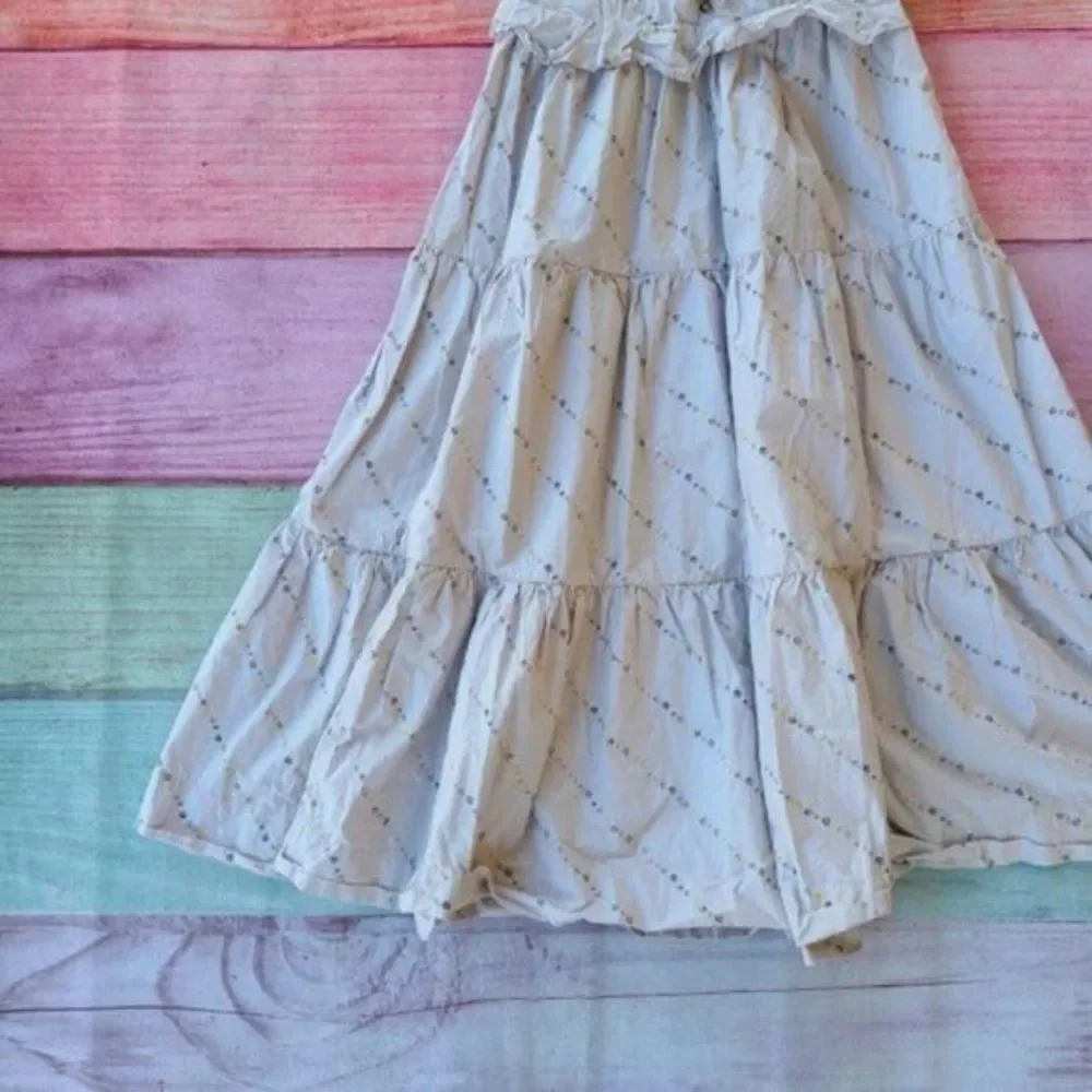 Ganni Gray Floral Print Ruffle Poplin Tiered A-line‎ Pocket Midi Sundress L